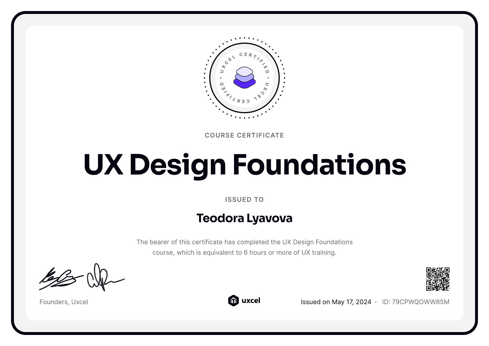 Teodora Lyavova's certificate